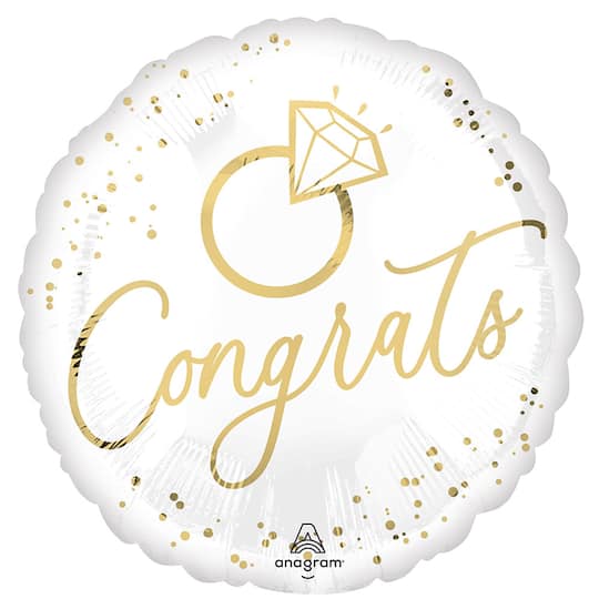 17" White & Gold Wedding Congrats Foil Balloon